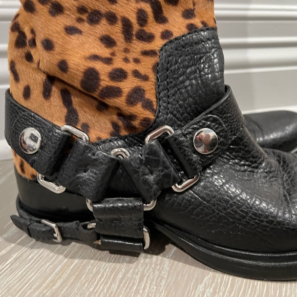 Miu Miu Leopard Motorcycle Biker Boots 38 1/2 - Picture 8 of 13
